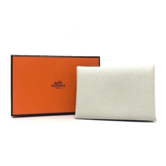 HERMES Calvi duo Card Case Coin Compartment Wallet coin purse Chevre Beton gray - Picture 1 of 12